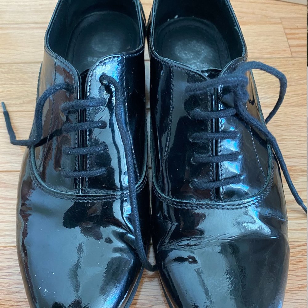 Sasha - chic unisex black leather lace up loafer - 8.5